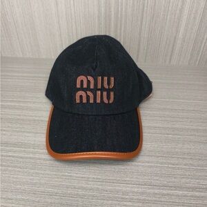 Miu Miu Black Cap Leather Trim Classic Chic Hat
